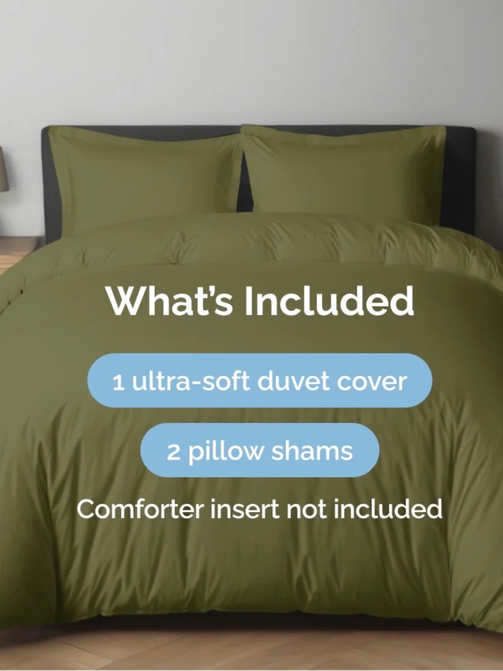 Olive Green Ultra-Soft Duvet Cover Set with 2 Pillow Shams